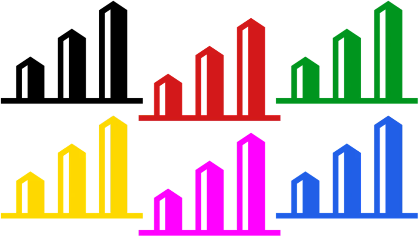 a set of colored buildings on a black background, a screenshot, by senior artist, graphs, 1 9 8 2, high rise buildings, game icon