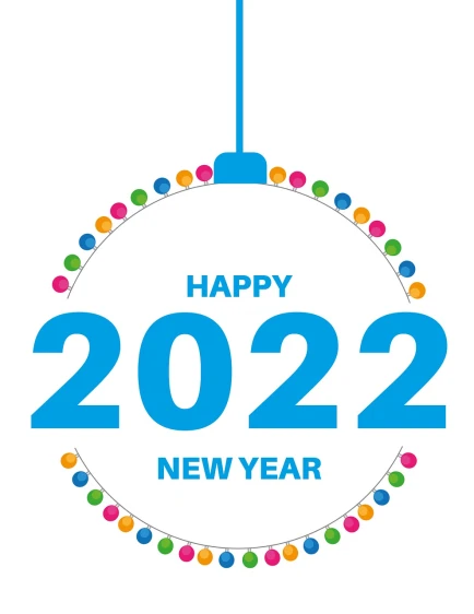 a happy new year card with a christmas ornament in the shape of a circle, a portrait, trending on pixabay, bauhaus, year 2 0 2 2, blue: 0.25, with a white background, register