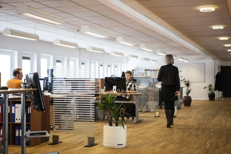 a group of people sitting at desks in an office, by Jakob Gauermann, pexels, arbeitsrat für kunst, walking to the right, sitting at desk at keyboard, maintenance photo, customers