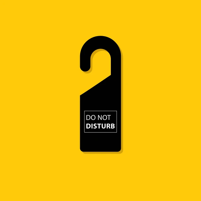 a don't disturb sign on a yellow background, a picture, shutterstock, minimalism, on a flat color black background, dress, lock, created in adobe illustrator