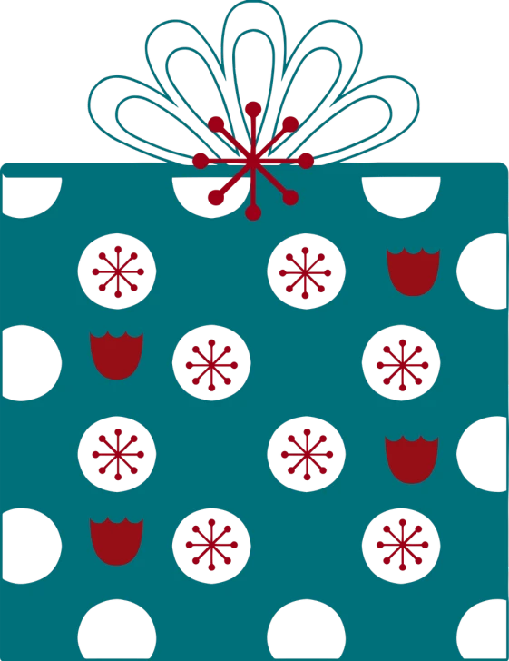 a present box with a bow on top of it, inspired by Masamitsu Ōta, pop art, black+velvet+red+turquoise, icon pattern, flower, christmas night