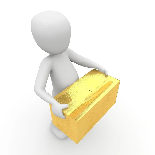 a person is holding a piece of gold, a digital rendering, box, no gradients, official product photo, discovered photo