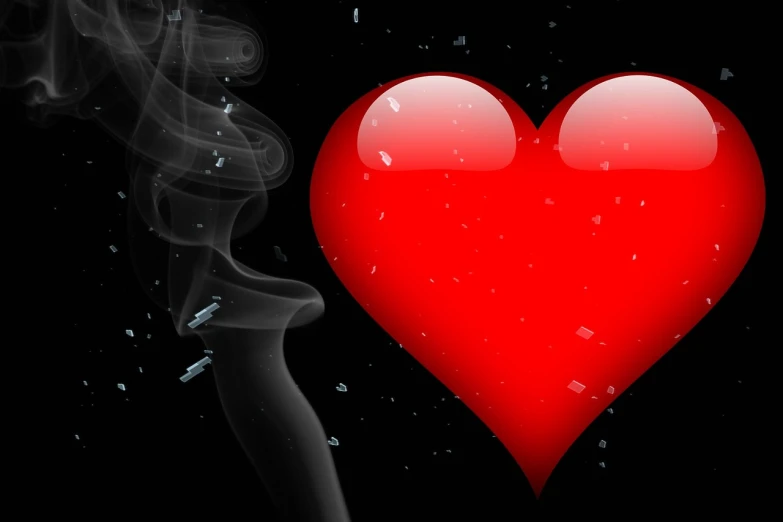 a red heart with smoke coming out of it, a picture, romanticism, free, red and black colors, smoker, hug