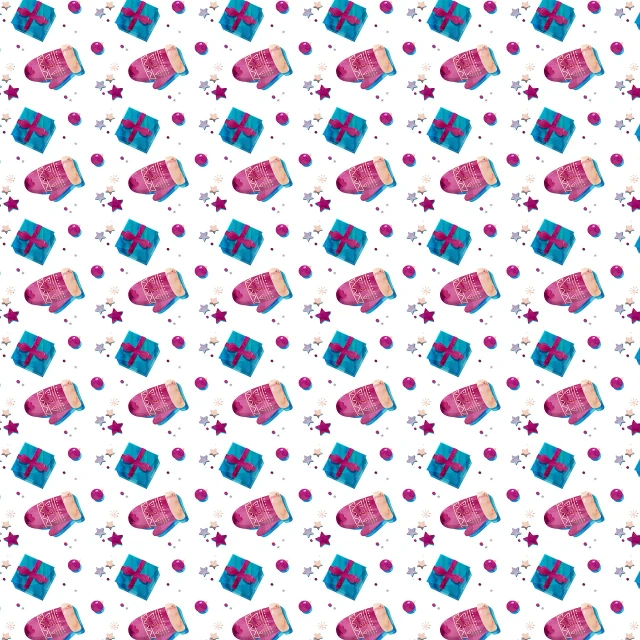 a pattern of presents and stars on a white background, by Amelia Peláez, figuration libre, magenta and blue, spritesheet, anime screenshot pattern, sport