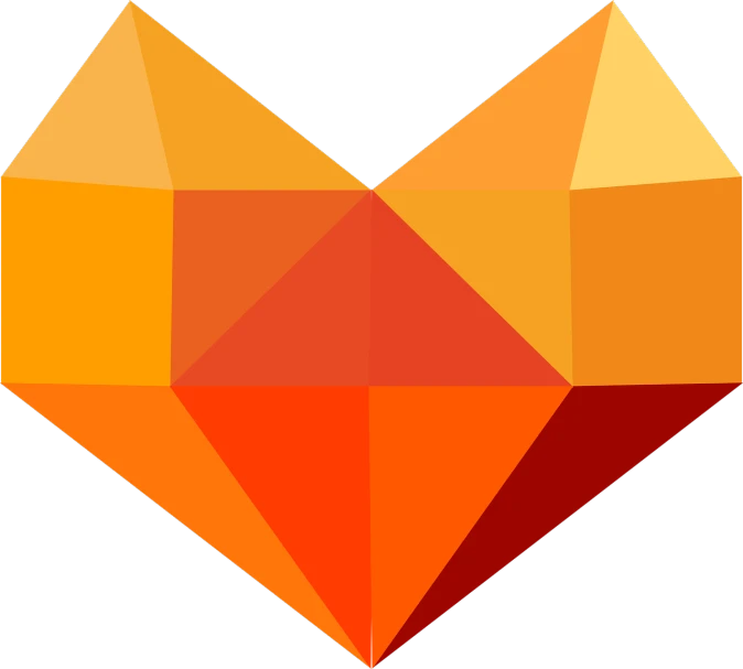 a heart shaped object on a black background, a low poly render, inspired by Luma Rouge, synthetism, orange head, ethereum!!!! logo, loosely cropped, average redditor