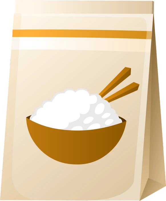 a bag of rice with chopsticks in it, inspired by Masamitsu Ōta, pixabay, sōsaku hanga, avatar image, powder, cereal box, 2d