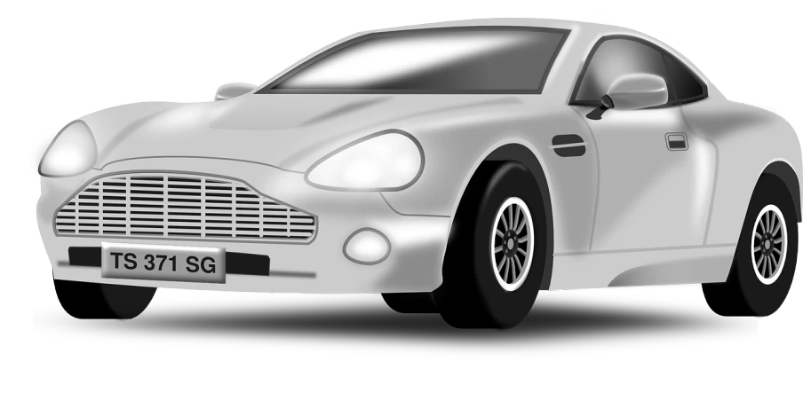 a silver sports car on a black background, a raytraced image, by Austin English, trending on pixabay, digital art, vintage aston martin, cartoonish vector style, white background!!!!!!!!!!, pillar