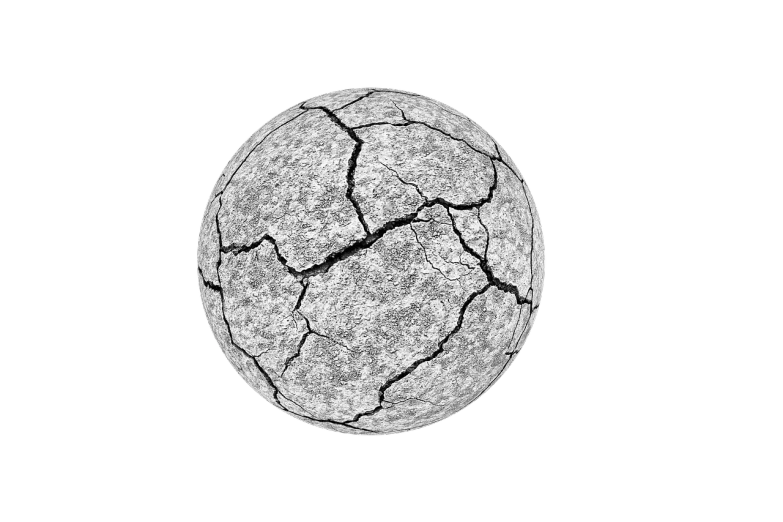 a black and white photo of a cracked ball, an ambient occlusion render, by Edward Bailey, conceptual art, moon surface, drawn in microsoft paint, concrete, game asset