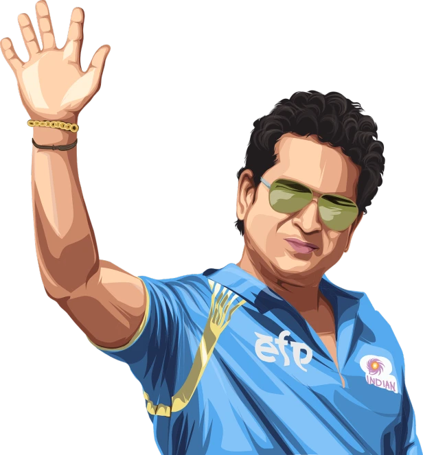 a man in a blue shirt waving his hand, vector art, inspired by Bikash Bhattacharjee, official fan art, detailed professional art, sprays, a beautiful artwork illustration