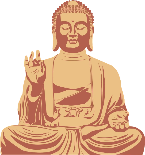 a buddha statue with his hands in the air, inspired by Shūbun Tenshō, vectorized, terracotta, high detail illustration, master pieces