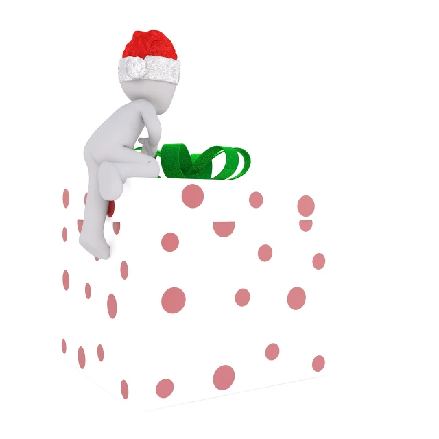 a 3d man sitting on top of a christmas present, a 3D render, figuration libre, wikihow illustration, kewpie, full shot photo