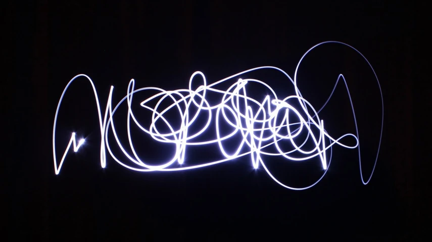 a long exposure photograph of a light painting, a picture, flickr, white tracing, thick wires, flashlight lighting, laser light *