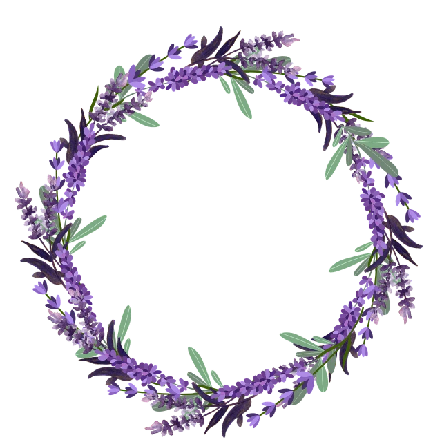 a wreath of purple flowers on a black background, a digital rendering, sage, hyacinth, round background, round elements