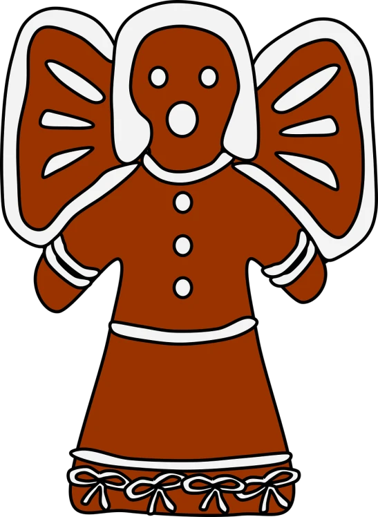 an image of a gingerbread man, a cartoon, inspired by Ángel Botello, folk art, maid costume, ( symmetrical ), tron angel, color and contrast corrected