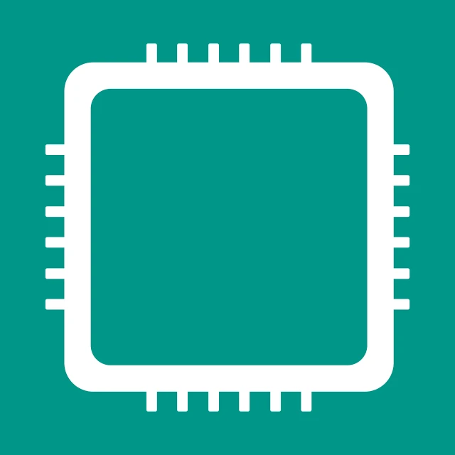 a computer chip on a green background, a computer rendering, flat icon, white cyan, textless, square shapes