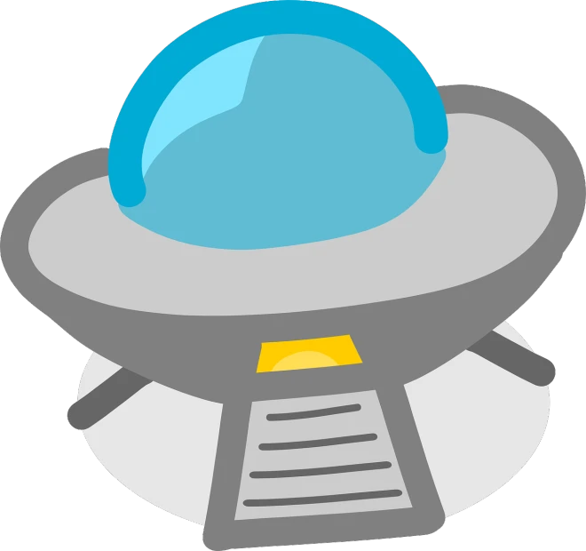 a blue object sitting on top of a table, an illustration of, pixabay, retrofuturism, of a ufo propulsion system, cartoonish vector style, flat color, gray alien