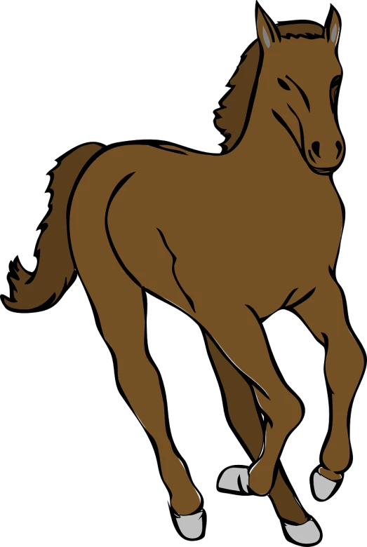 a brown horse running on a black background, inspired by Nyuju Stumpy Brown, pixabay, folk art, thick outline, full res, close up, no gradients