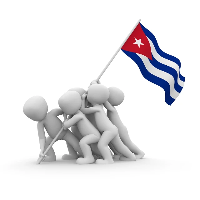 a group of people holding a cuba flag, figuration libre, climbing, computer - generated, unknown artist, high res photo