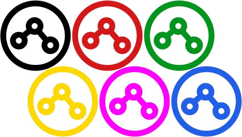 four different colored fidgetrs on a black background, inspired by Shūbun Tenshō, rayonism, scp foundation, crop circles, ((oversaturated)), band name is tripmachine