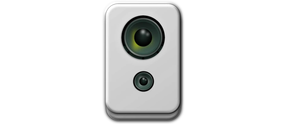 a close up of a camera on a black background, a picture, icon for an ai app, subwoofer, rectangular, green