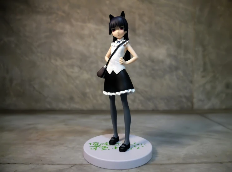 a figurine of a woman dressed in black and white, by Jin Homura, girl with cat ears, modeled in poser, 2025
