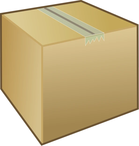 a close up of a box on a black background, a digital rendering, inspired by Masamitsu Ōta, pixabay, cartoonish vector style, with blunt brown border, tape, 3/4 side view