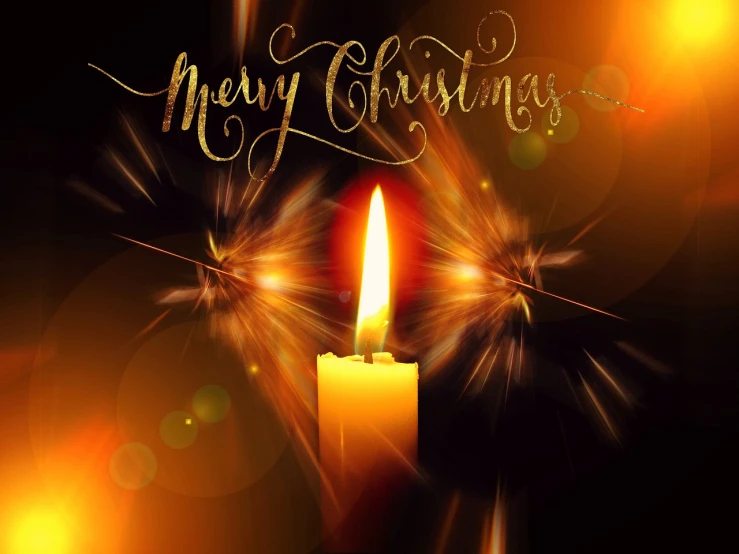 a christmas card with a lit candle and sparklers, by Marie Bashkirtseff, shutterstock, digital art, glowing golden aura, vector, closeup photo, group photo