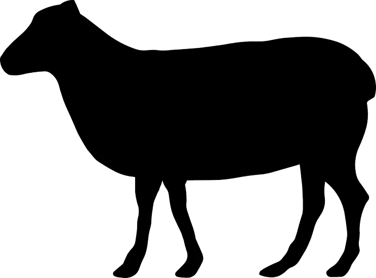 a black silhouette of a sheep on a white background, by David Budd, trending on pixabay, renaissance, pork meat, cat merged elephant head cow, distant full body view, simple primitive tube shape