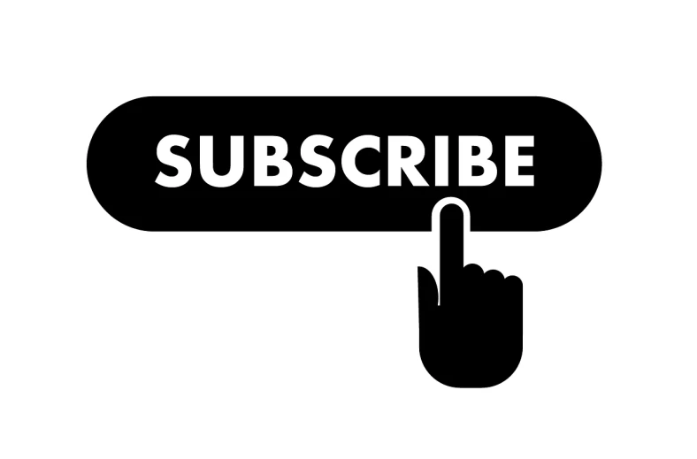 a hand clicking on a subscribe button, featured on pixabay, bauhaus, black silhouette, telegram sticker, black and white vector, a wooden
