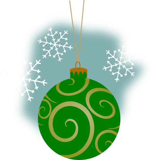 a green ornament with snowflakes hanging from it, a digital rendering, pixabay, stick, black, a fat, sally