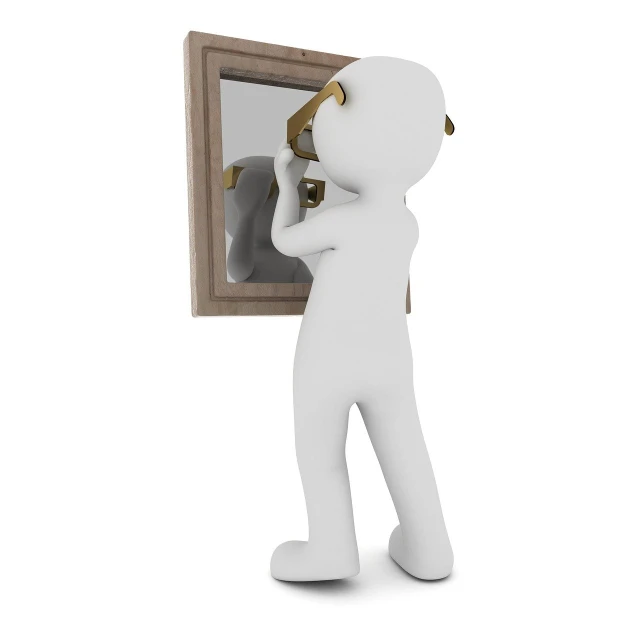 a man taking a picture of himself in a mirror, a picture, by Joseph Henderson, pixabay contest winner, conceptual art, 3 d character render, isolated on white background, maintenance photo, instruction