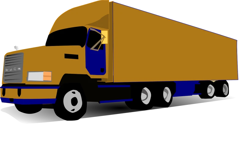 a yellow and blue semi truck on a black background, pixabay, digital art, ms paint drawing, tan, ! movie scene, california;