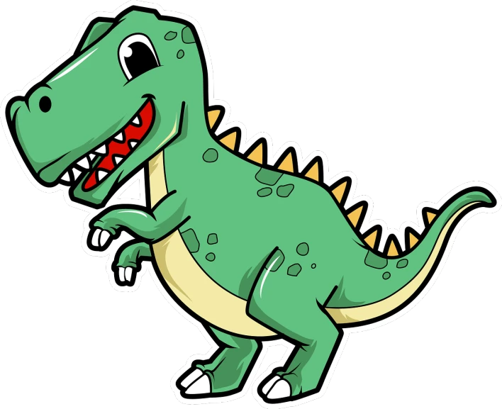 a cartoon dinosaur running with its mouth open, an illustration of, inspired by Abidin Dino, pixabay, with a black background, grinning lasciviously, cute cartoon, creeper