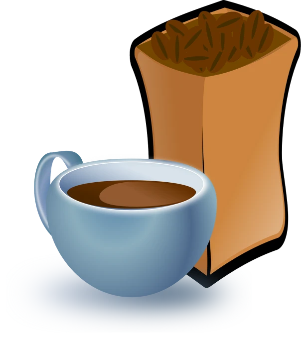 a cup of coffee and a bag of fries, a digital rendering, inspired by Masamitsu Ōta, pixabay, detailed vectorart, black, avatar image, soup