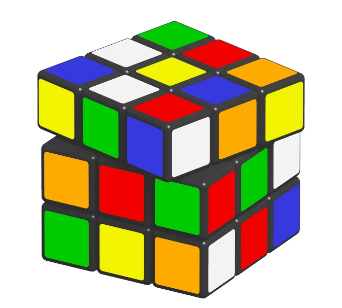 a rubik cube sitting on top of each other, inspired by Ernő Rubik, cubo-futurism, full color illustration, some edges lost, flat colour, illustration detailed