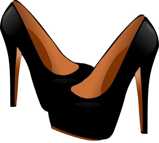 a pair of black high heeled shoes, a cartoon, pixabay, renaissance, platform, black and brown colors, high - res, girls