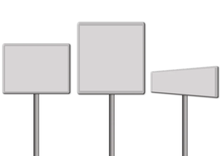 a group of signs sitting next to each other, an ambient occlusion render, digital art, black backgrounds, road, whiteboards, low quality photo