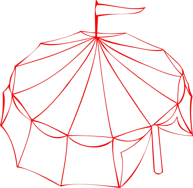 a circus tent with a flag on top of it, concept art, by Andrei Kolkoutine, conceptual art, red on black, outline, very round, overhead canopy