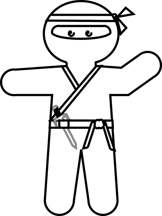 a black and white image of a ninja, lineart, inspired by Masamitsu Ōta, reddit, digital art, wearing a white gi, clipart, stop motion character, holding a wrench