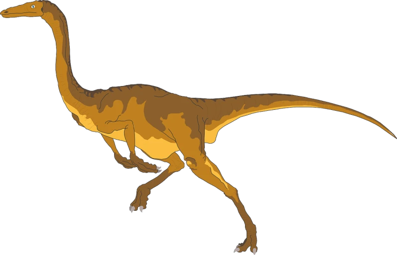 a close up of a dinosaur on a white background, an illustration of, by Aleksander Kotsis, trending on pixabay, elongated arms, amber, running, wikihow illustration