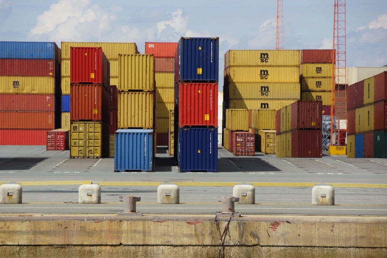 a bunch of containers stacked on top of each other, by Richard Carline, blog-photo, seams, cubic blocks stripes, docks