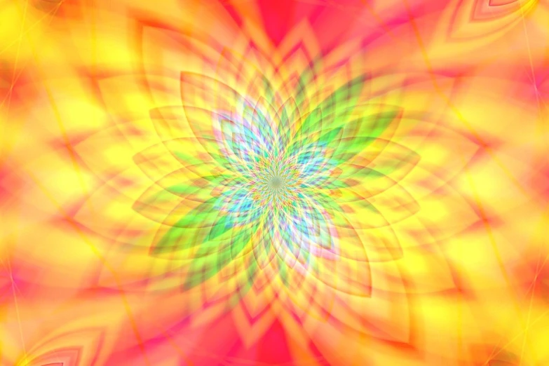 a computer generated image of a colorful flower, psychedelic art, gradient yellow to red, holy sacred light rays, full of colour 8-w 1024, colorful illustration