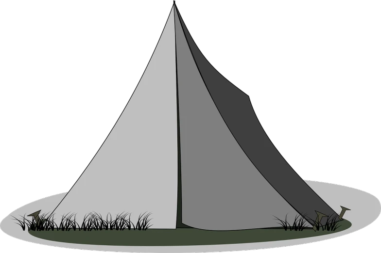 a white tent sitting on top of a lush green field, an illustration of, pixabay, with a black background, cone shaped, gray, interior of a tent