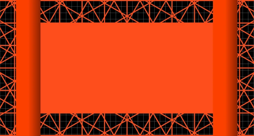 a picture of an orange frame on a black background, a computer rendering, inspired by Christo, computer art, red trusses, detailed grid as background, with ornamental edges, on clear background