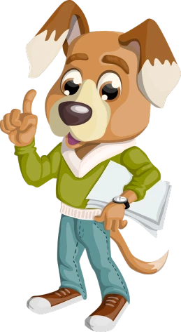 a cartoon dog holding a piece of paper, a digital rendering, pixabay, digital art, dressed casually, with pointing finger, young adult male, full screen