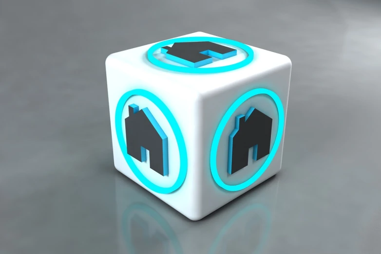 a white dice sitting on top of a table, a digital rendering, an estate agent listing photo, icon, white cyan, cg art