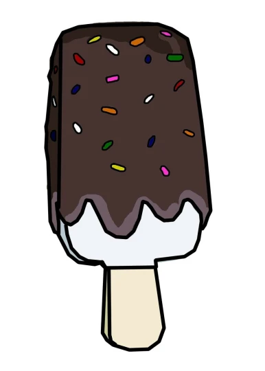 a chocolate ice cream bar with sprinkles on it, concept art, inspired by Kinichiro Ishikawa, tumblr, conceptual art, cell shaded adult animation, black fork, cutout, wikihow