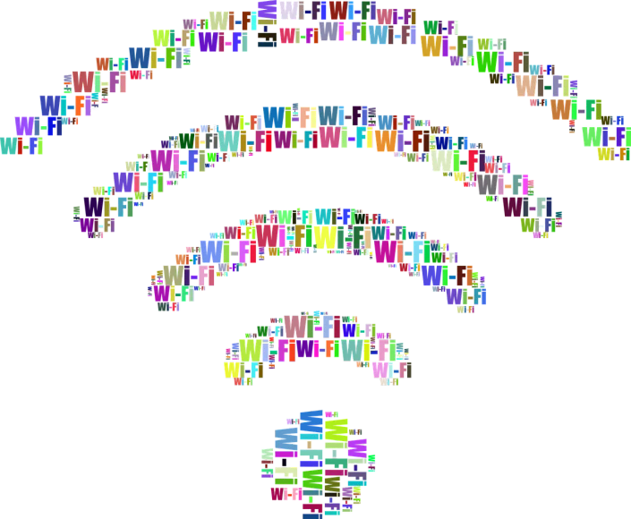 a close up of a wifi symbol on a black background, by Joe Bowler, computer art, digital collage, colorful computer screen, journalism, antennas