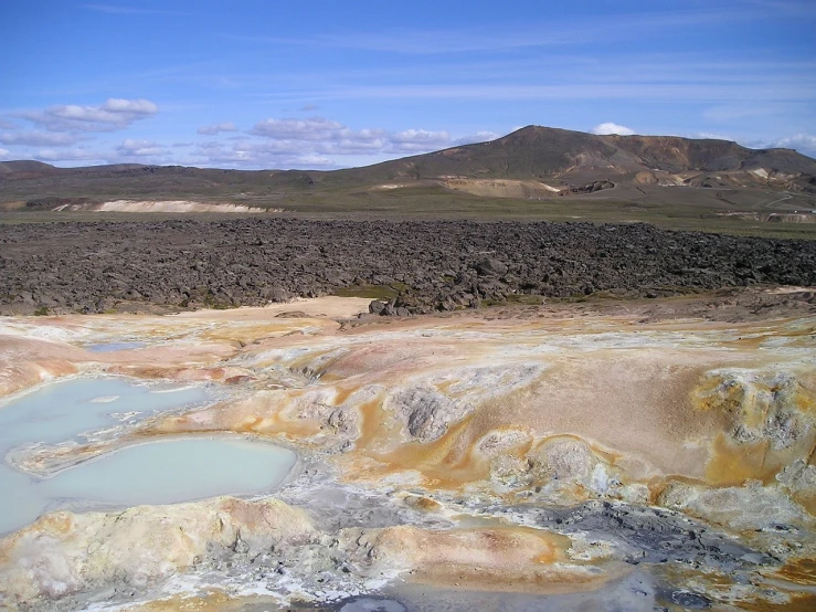 a couple of people that are standing in the dirt, by Hallsteinn Sigurðsson, flickr, magma pool, seen from far away, closeup!!, terraces