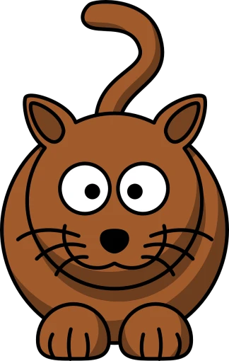 a brown cat with big eyes sitting down, a digital rendering, inspired by Nyuju Stumpy Brown, pixabay, on a flat color black background, in the shape of a rat, cartoon style illustration, close up head shot